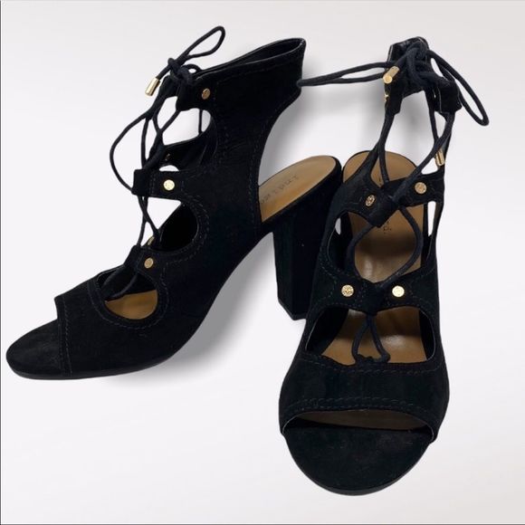 INDIGO RD | Black Lace Up Heels - Picture 1 of 6